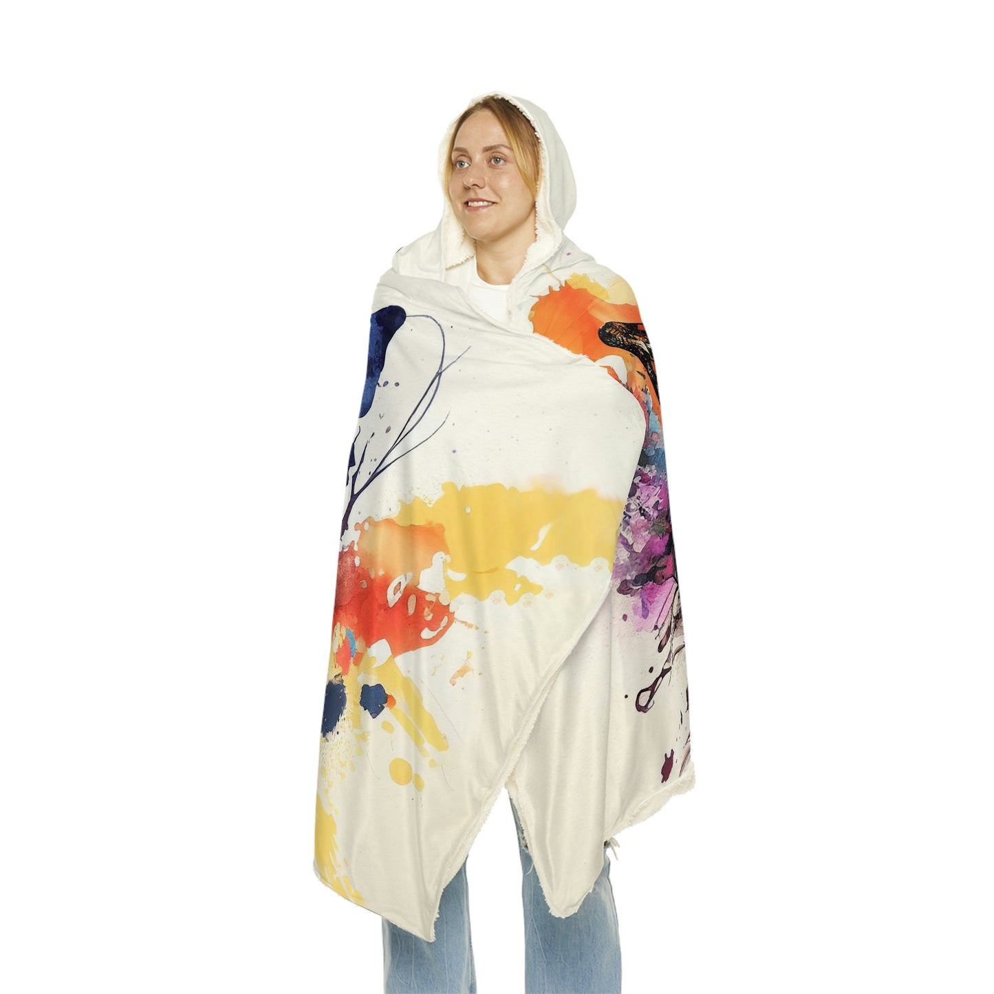 Watercolor Butterflies and Flowers Snuggle Hooded Blanket | Cobija con Gorro y Diseño de Mariposas y Flores