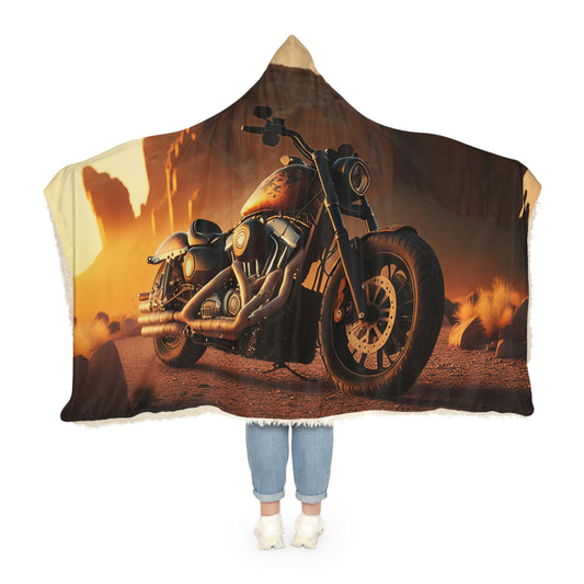 Motorcycle at Sunset Snuggle Hooded Blanket | Cobija con Gorro y Diseño de Motocicleta en Atardecer