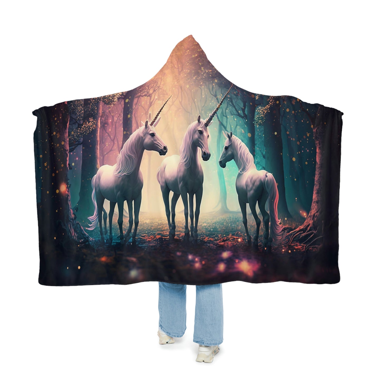 Unicorns in The Forest Snuggle Hooded Blanket | Cobija con Gorro y Diseño de Unicornios en el Bosque