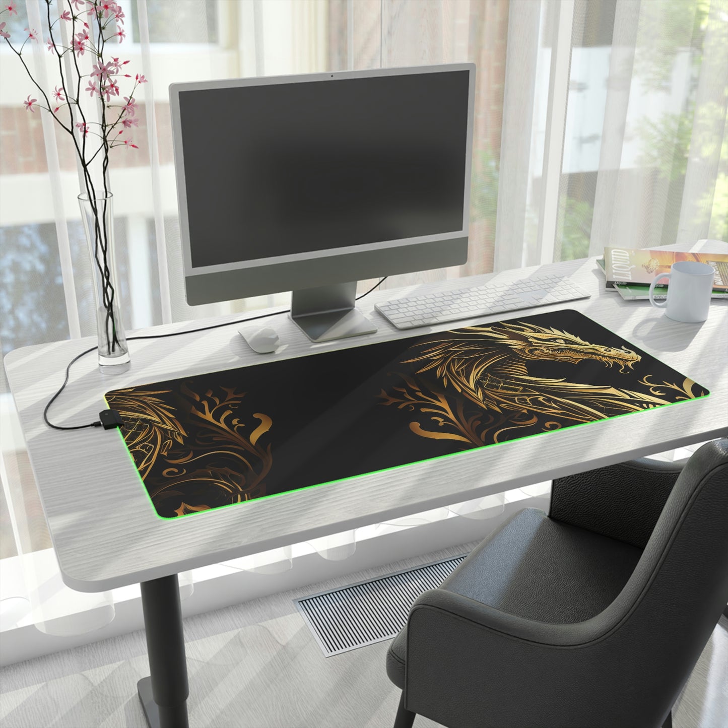 Black and Golden Dragon USB LED Gaming Mouse Pad | RGB LED Non-slip Gamer Desktop Mouse Pad