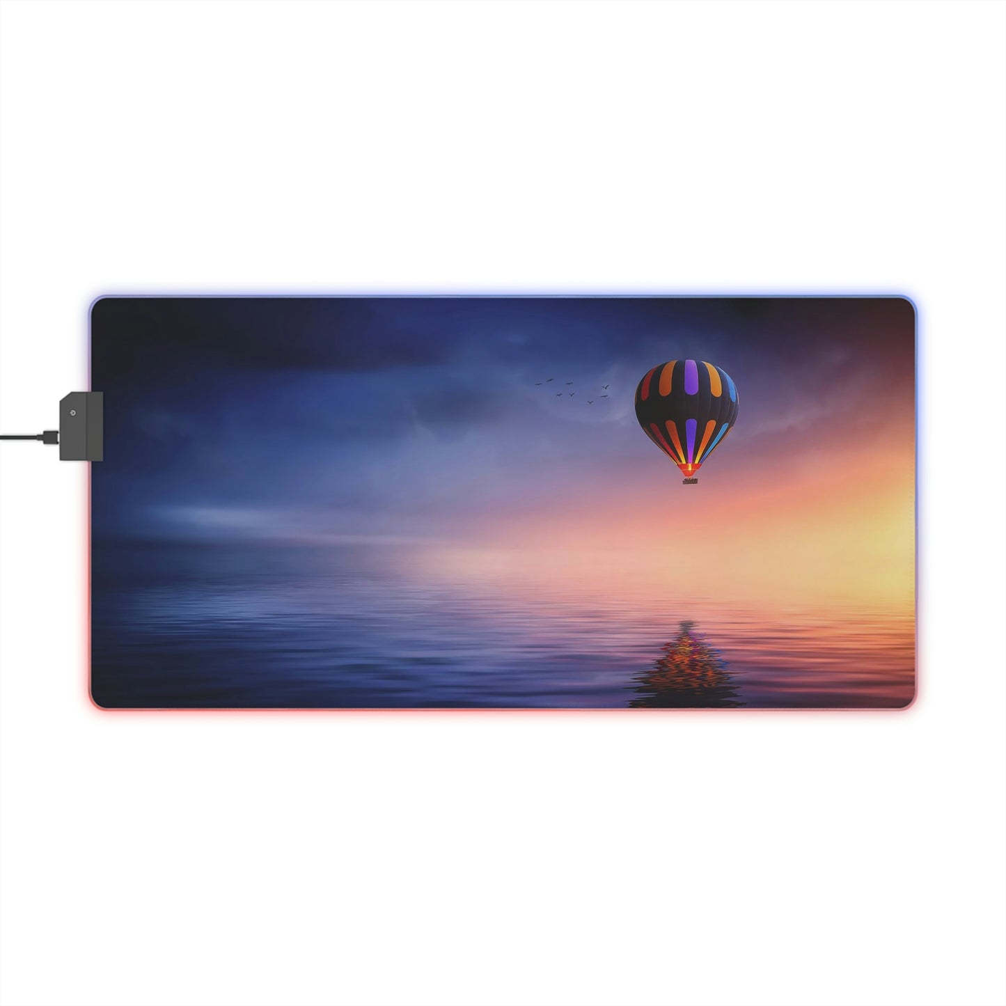 Flying Hot Air Balloon over The Sea USB LED Gaming Mouse Pad | RGB LED Non-slip Gamer Desktop Mouse Pad