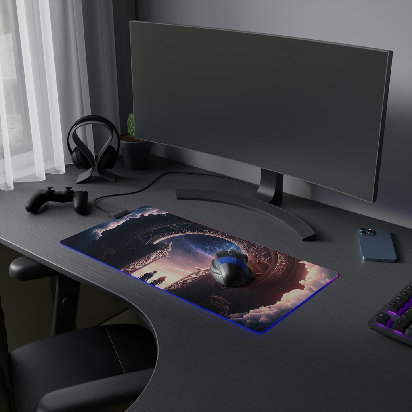 Cosmic Gate Couple USB LED Gaming Mouse Pad | RGB LED Non-slip Gamer Desktop Mouse Pad | Multi-Color Gaming Pad