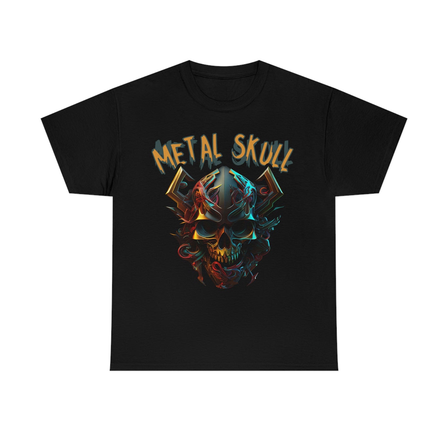 Metal Skull Heavy Cotton T-Shirt | Black T-Shirt for Men | Camiseta de Algodón para Hombre con Diseño de Calavera de Metal