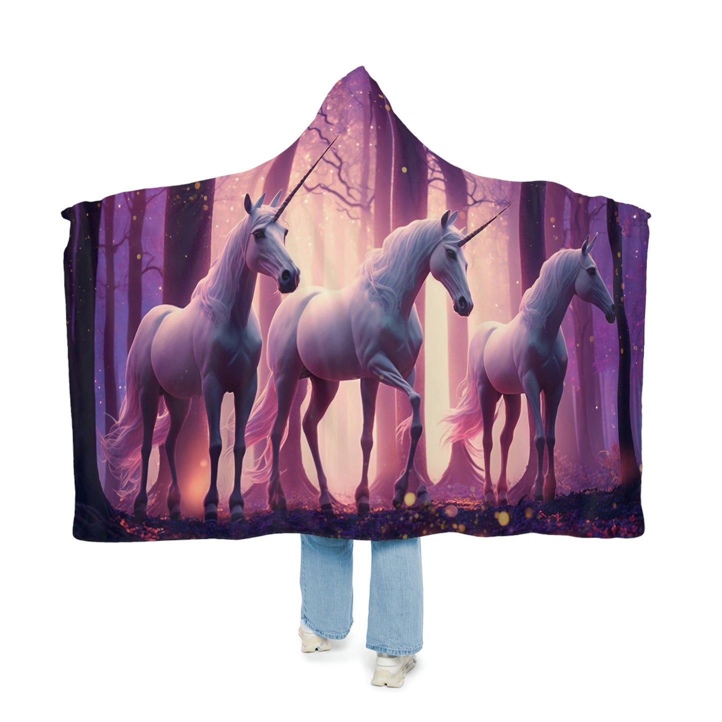 Three Unicorns in The Forest Snuggle Hooded Blanket | Cobija con Gorro y Diseño de Tres Unicornios en el Bosque