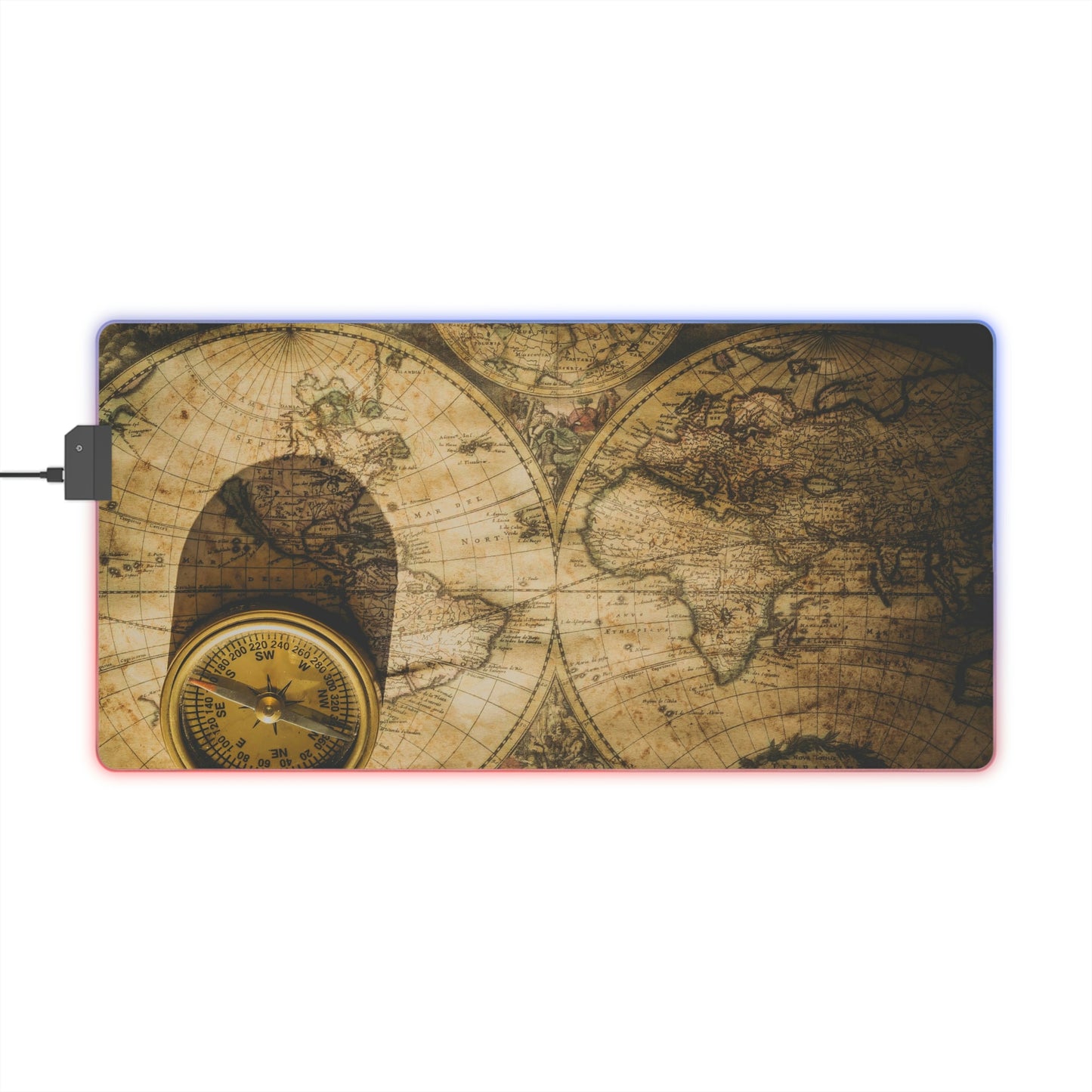 Old Map Compass USB LED Gaming Mouse Pad | RGB LED Non-slip Gamer Desktop Mouse Pad