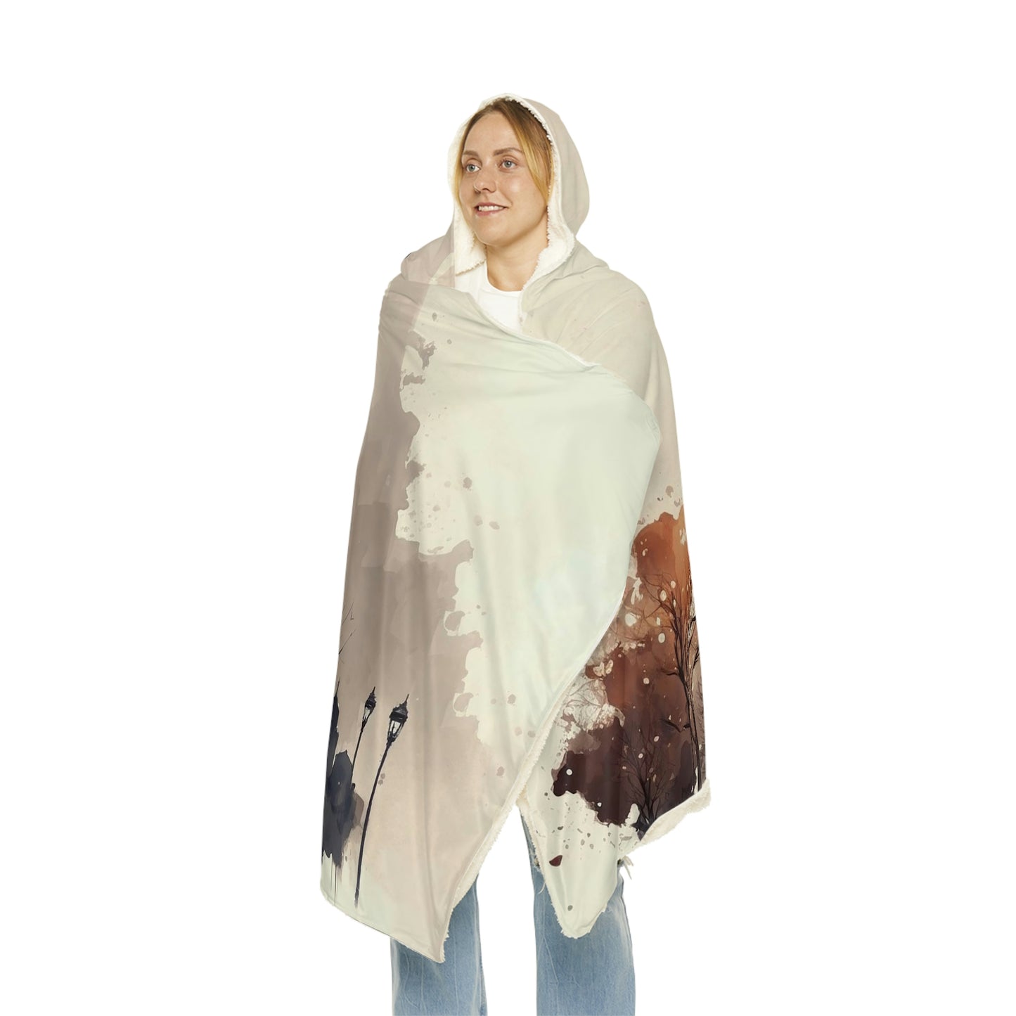 Watercolor Paris View Snuggle Hooded Blanket | Cobija con Gorro y Diseño de Torre de Paris