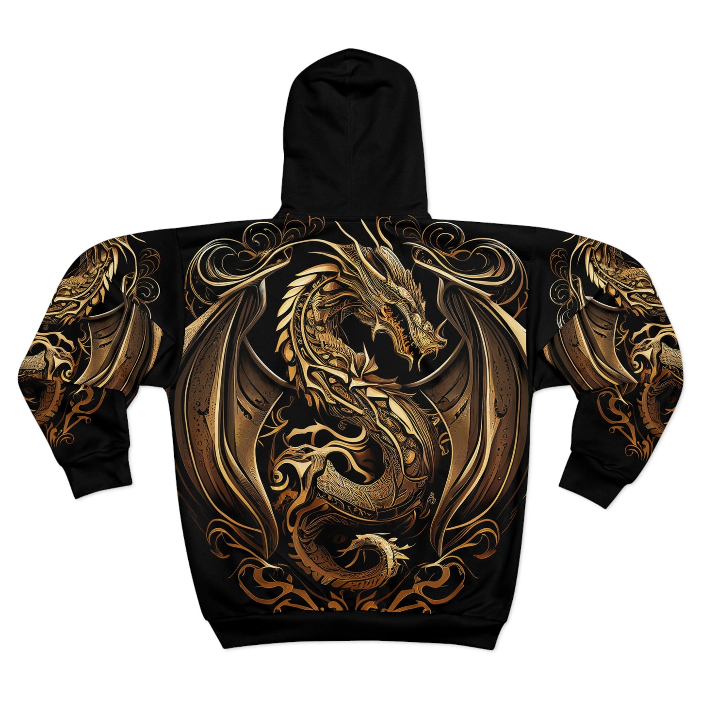 Double Dragon Unisex Zip Hoodie | Black and Gold Dragon Hoodie for Men or Women