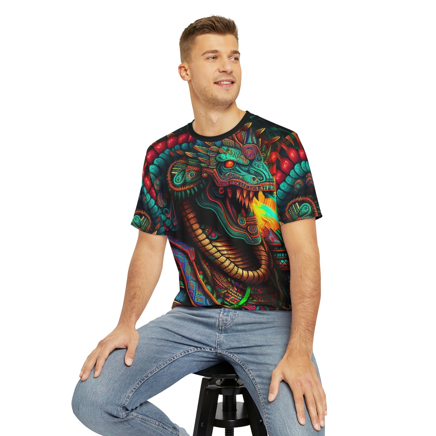 Quetzalcoatl: Aztec God of Life - The Feathered Serpent T-Shirt | Short Sleeve T-Shirt for Men | Printed Polyester Tee