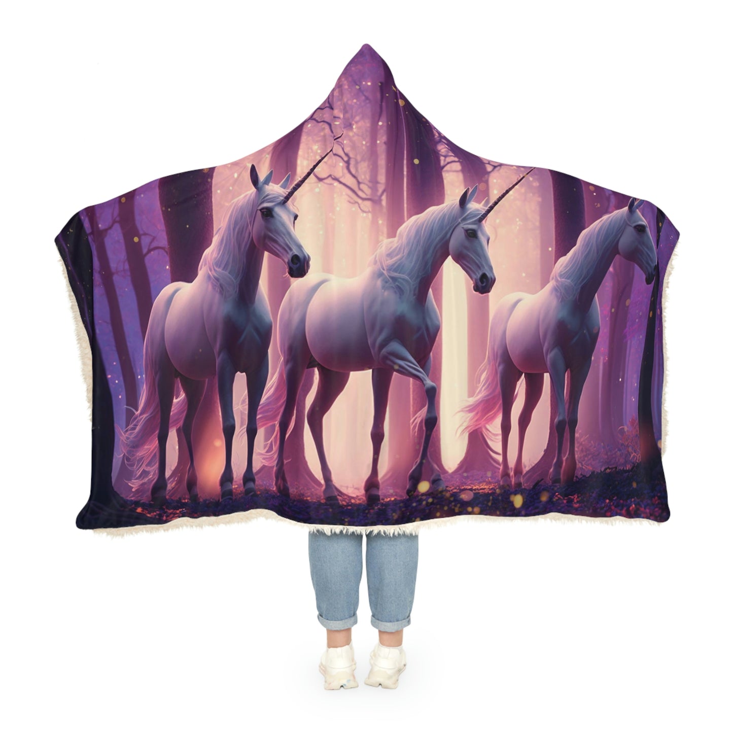 Three Unicorns in The Forest Snuggle Hooded Blanket | Cobija con Gorro y Diseño de Tres Unicornios en el Bosque