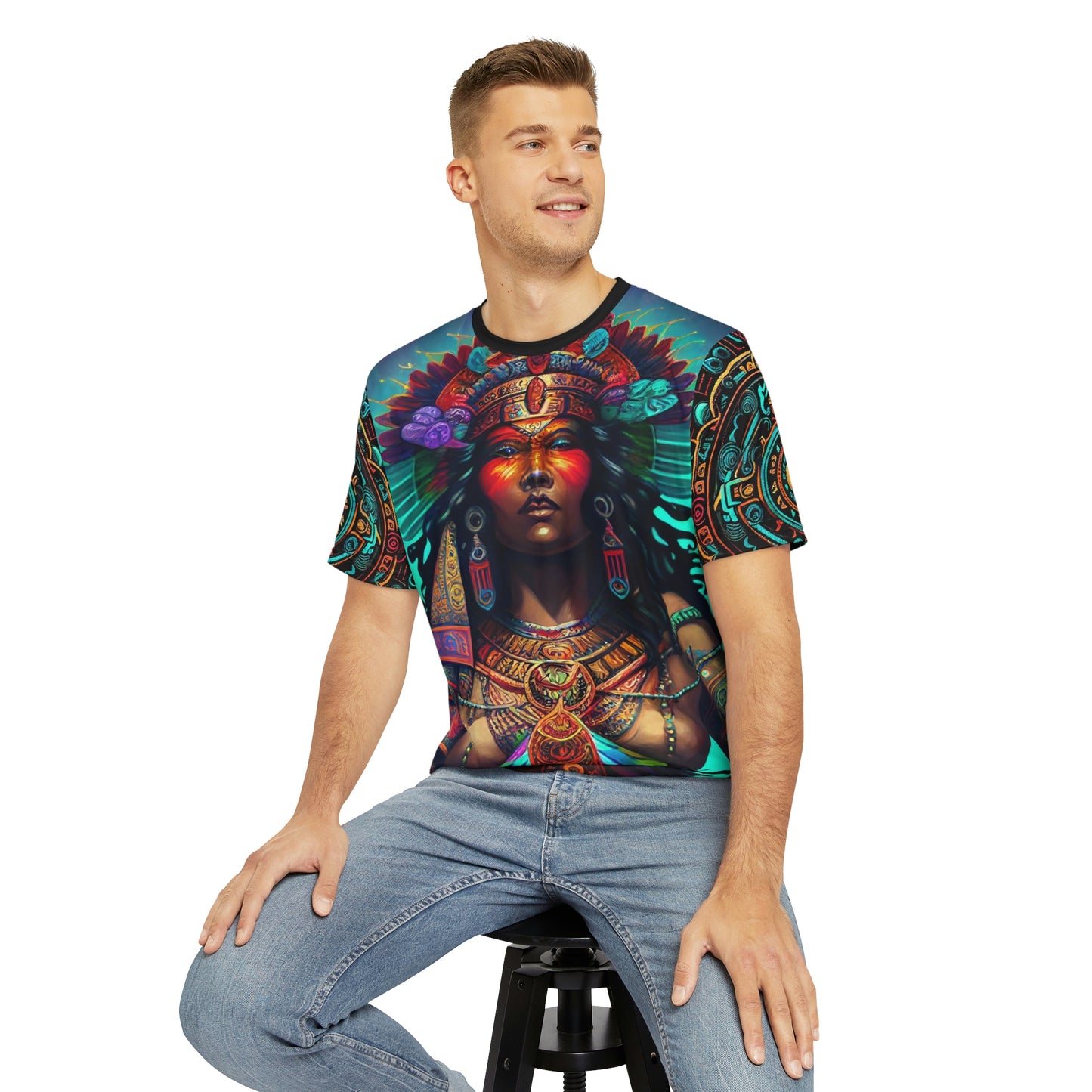 Coatlicue Aztec Mother of Gods T-Shirt | Men's Printed Polyester Tee | Short Sleeve T-Shirt for Man