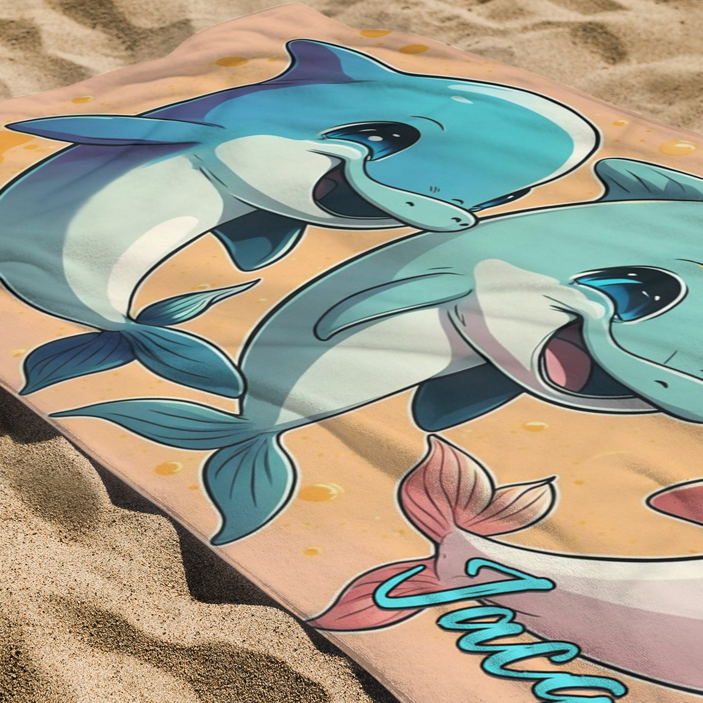 Personalized Dolphin Beach Towel:  Three Dolphin Friends | Cotton-Polyester Pool Towel for Kids and Adults