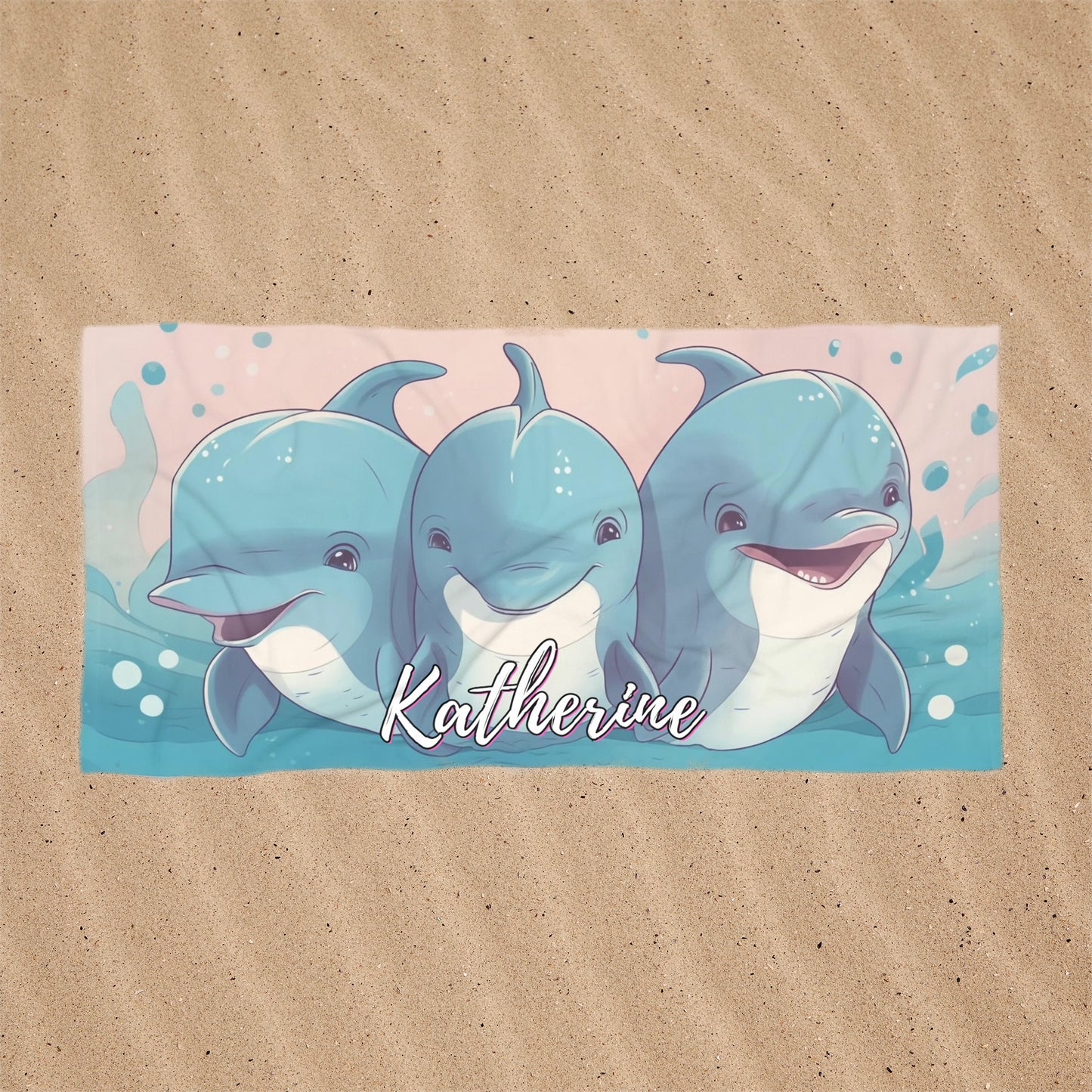 Personalized Dolphin Beach Towel:  Three Dolphin Friends | Cotton-Polyester Pool Towel for Kids and Adults