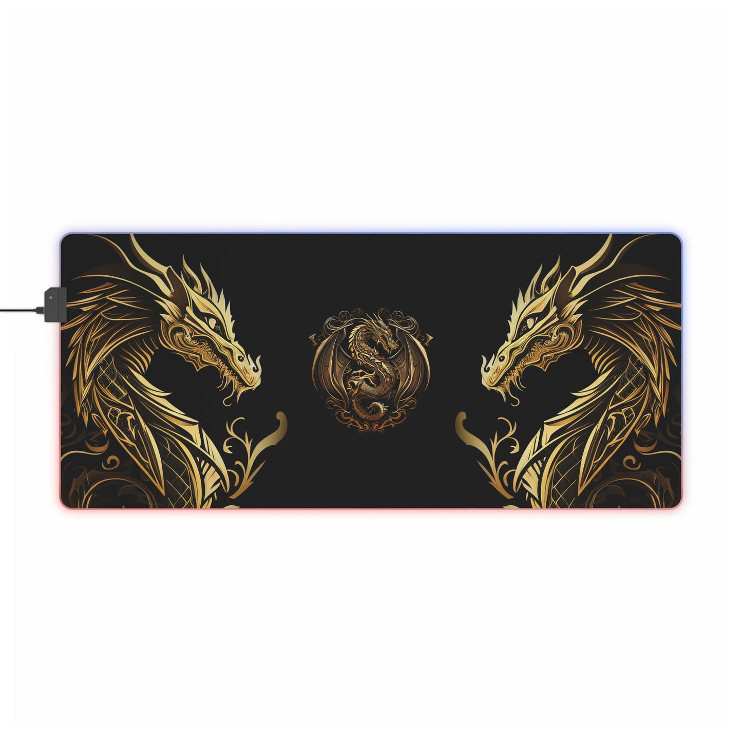 Dragon Love USB LED Gaming Mouse Pad | RGB LED Non-slip Gamer Desktop Mouse Pad | Black and Gold Gaming Pad