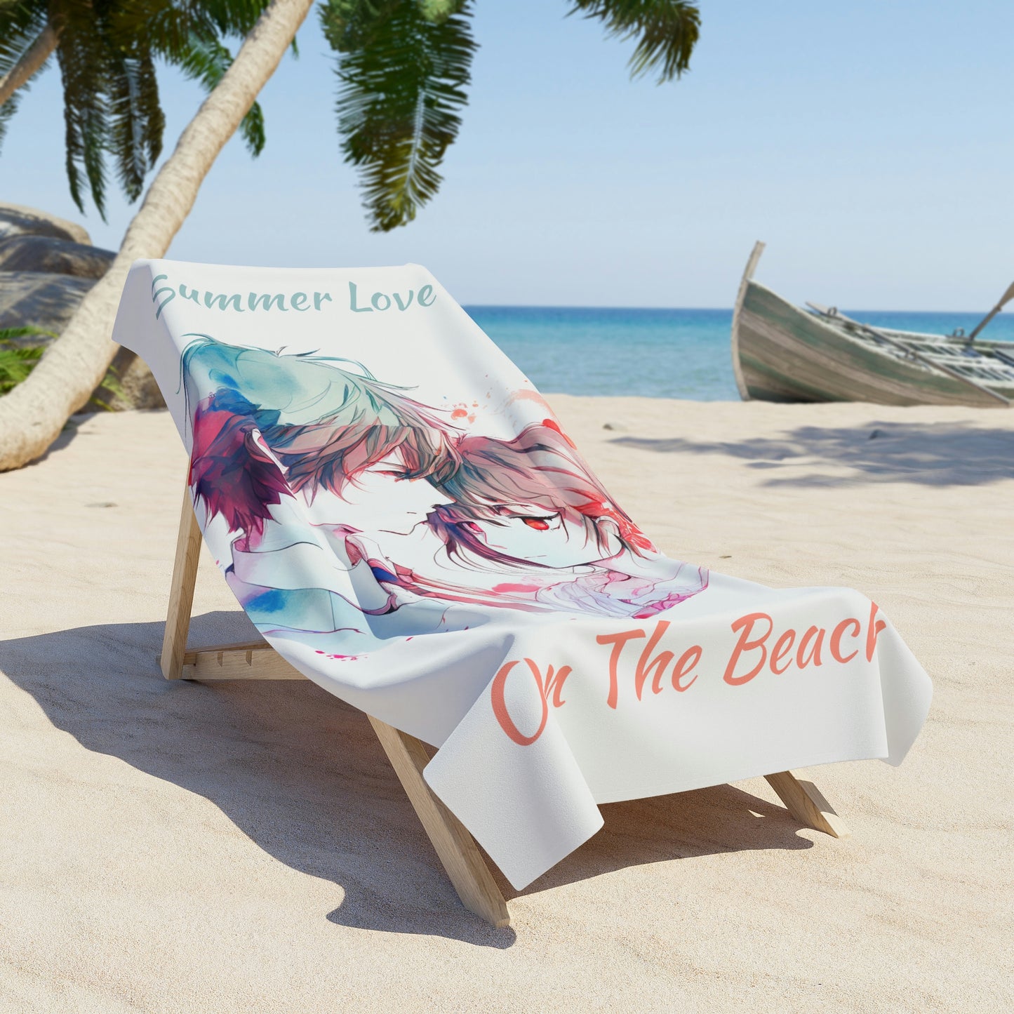 Summer Love On The Beach Towel | Cartoon Couple Towel for The Pool | White Summer Towel