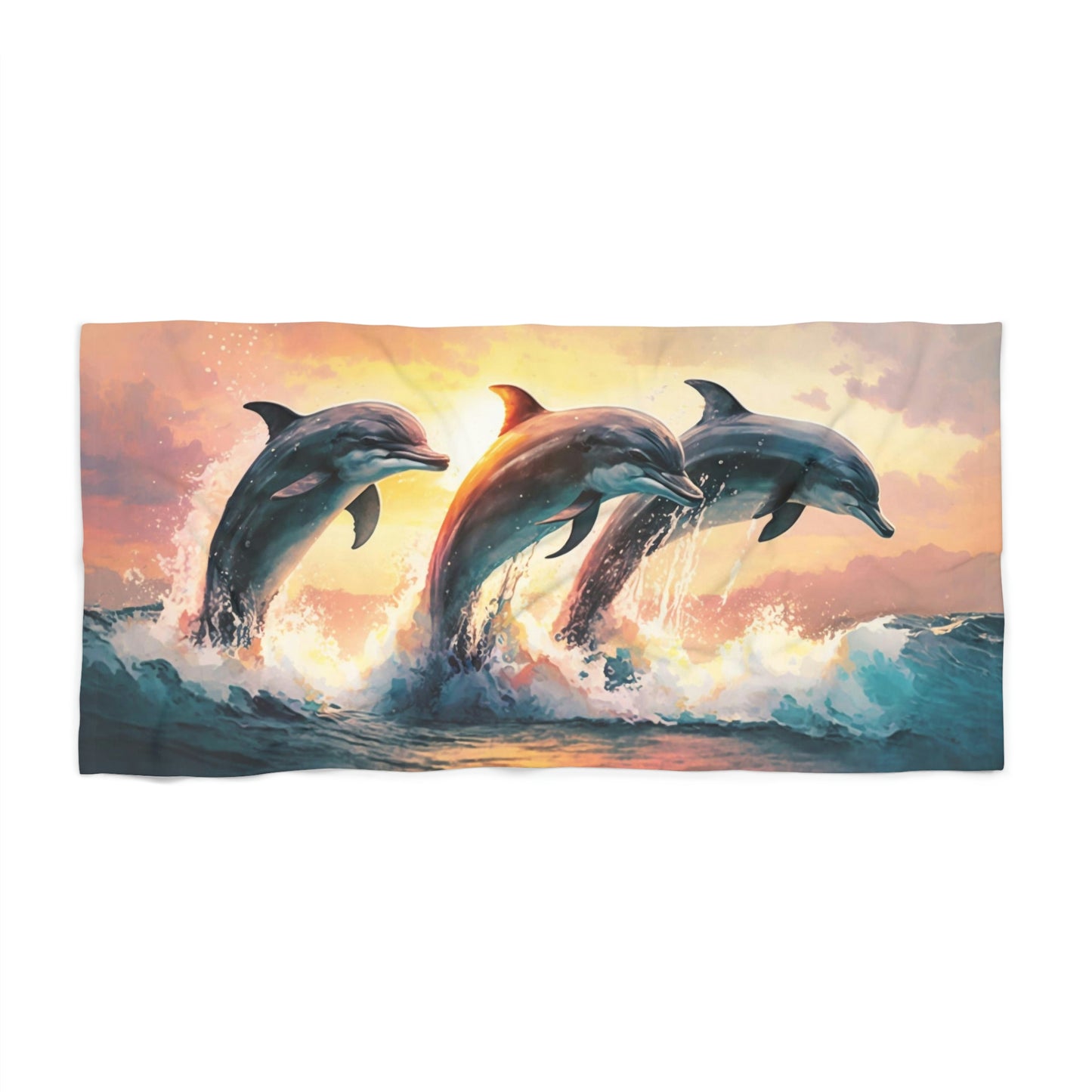 Absorbent Beach Towel: Three Dolphins at Sunset | Cotton-Polyester Pool Towel