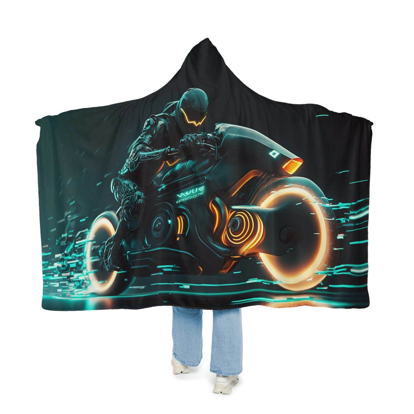 Futuristic Motorcycle Snuggle Hooded Blanket | Cobija con Gorro y Diseño de Motocicleta del Futuro