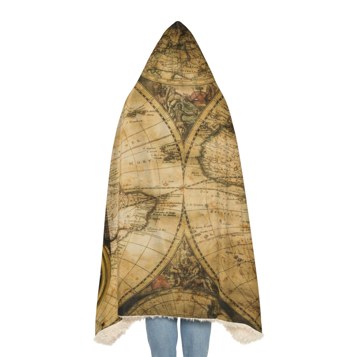 Old Map and Compass Snuggle Hooded Blanket | Cobija con Gorro y Diseño de Mapa y Brujula