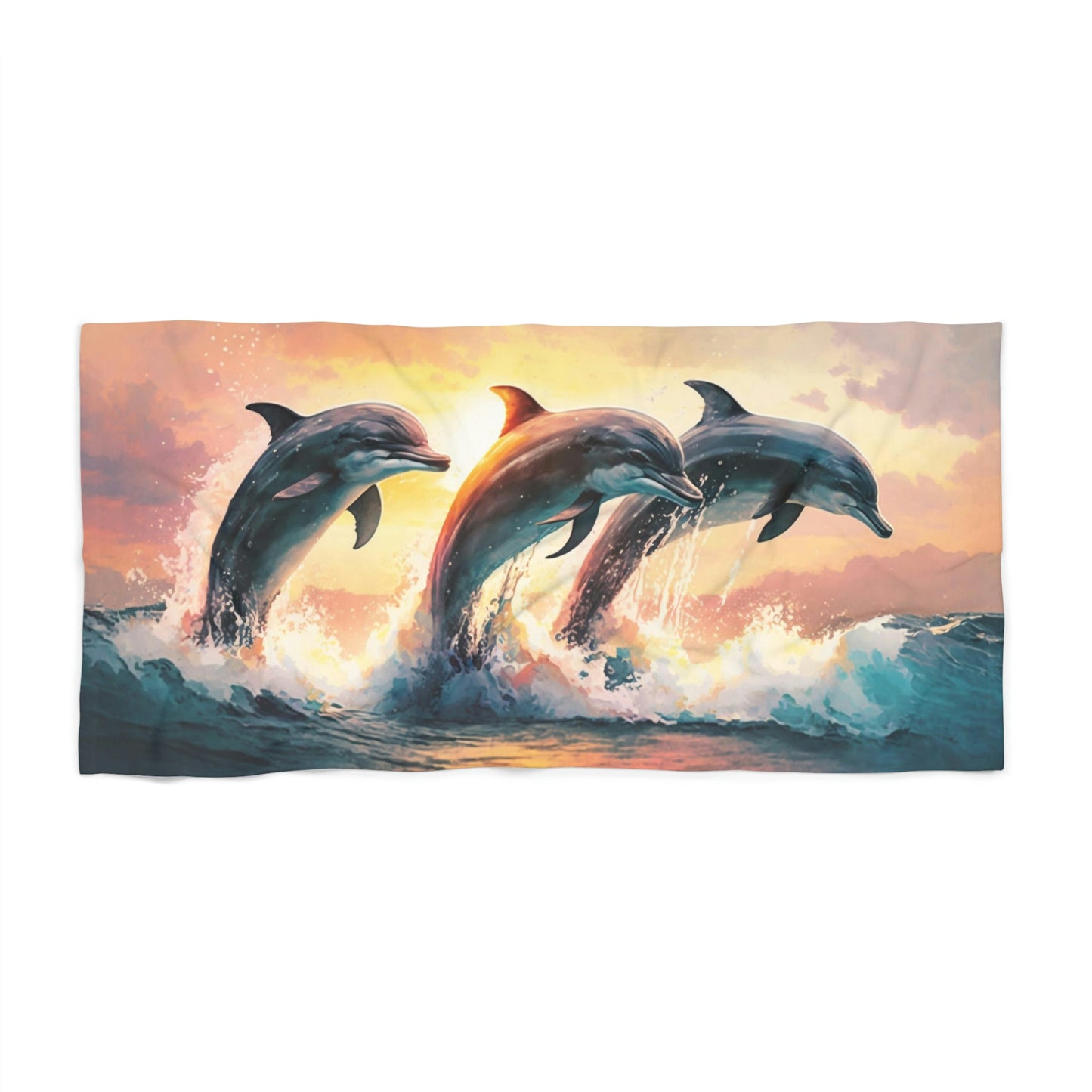 Absorbent Beach Towel: Three Dolphins at Sunset | Cotton-Polyester Pool Towel