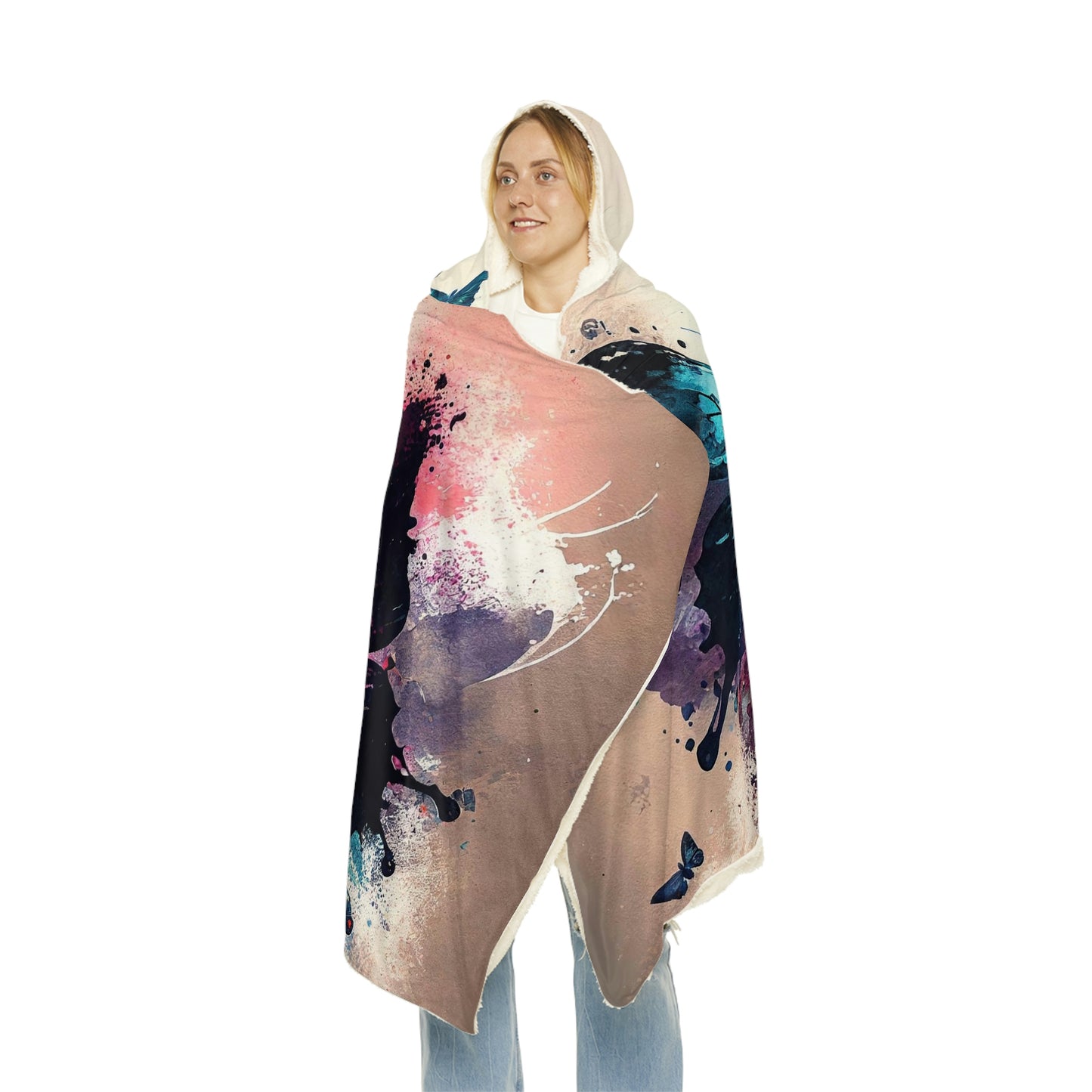 Watercolor Butterflies Snuggle Hooded Blanket | Cobija con Gorro y Diseño de Mariposas