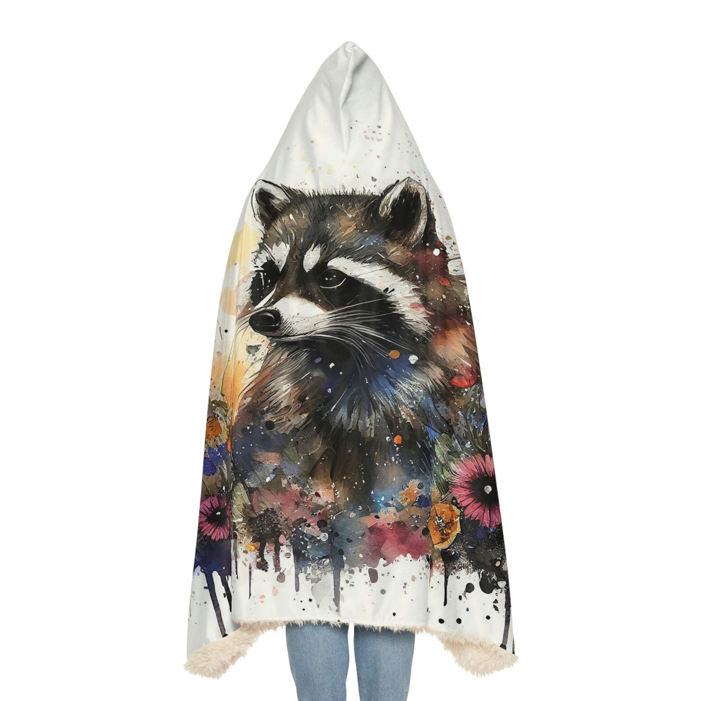 Watercolor Raccoon Snuggle Hooded Blanket | Cobija con Gorro y Diseño de Mapache