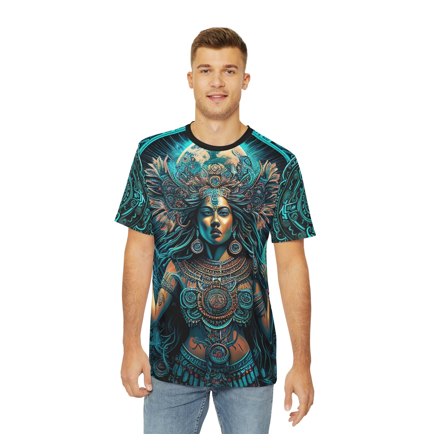 Aztec Goddess of the Moon Meztli T-Shirt | Men's Printed Polyester Tee | Short Sleeve T-Shirt for Man