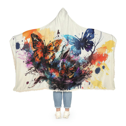 Watercolor Butterflies and Flowers Snuggle Hooded Blanket | Cobija con Gorro y Diseño de Mariposas y Flores