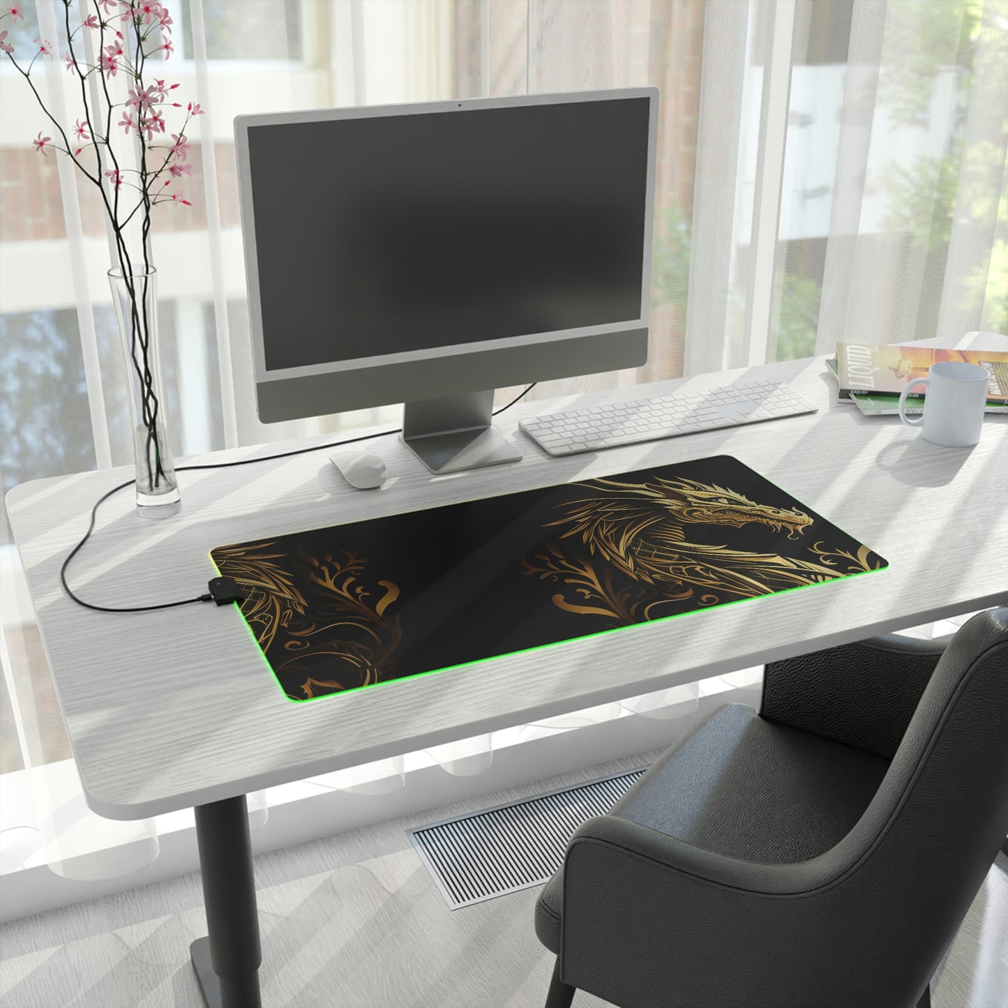 Black and Golden Dragon USB LED Gaming Mouse Pad | RGB LED Non-slip Gamer Desktop Mouse Pad